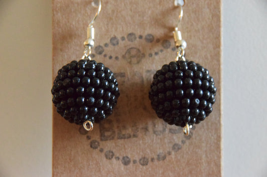 Black/Gold Beaded Earrings (Recycled)